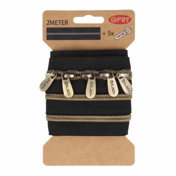 Preview: Endlosreißverschluss 2m Bronze-Metallic inkl. 5 Schieber 